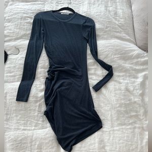 T by Alexander Wang long sleeve ruched mini dress, navy blue - XS
